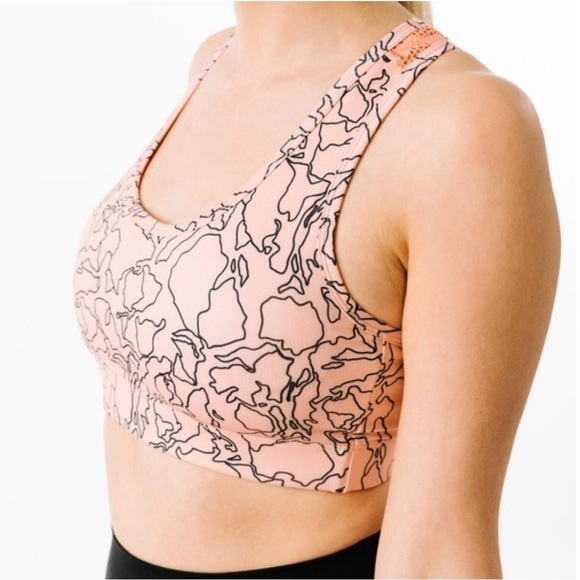 Zyia Topo Bomber Sports Bra Medium Peach Navy Print Racerback Padded Yoga - Picture 1 of 8